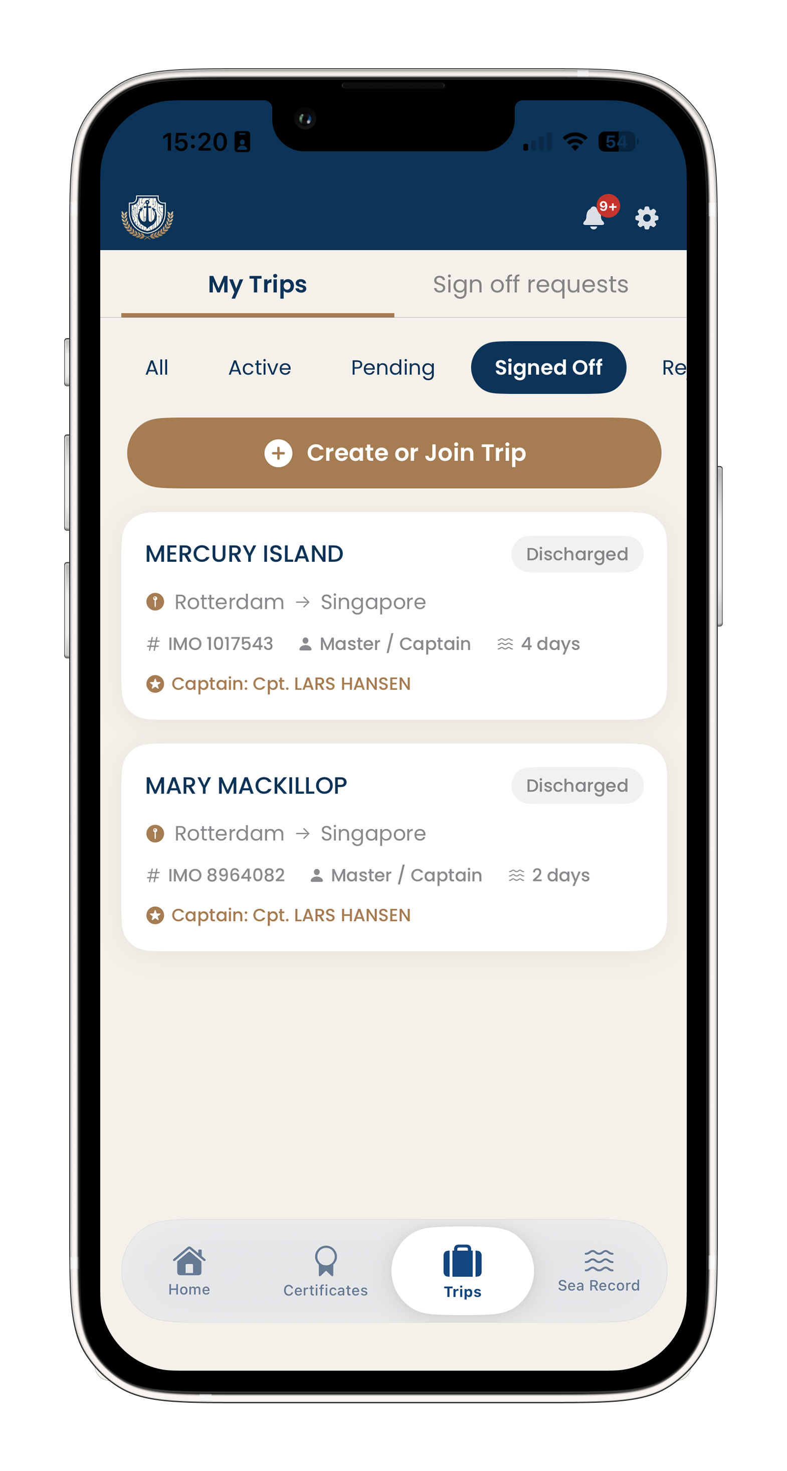 Vessel Verification screen
